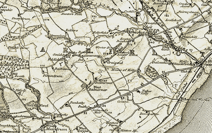 Old map of Bonnyton Ho in 1907-1908