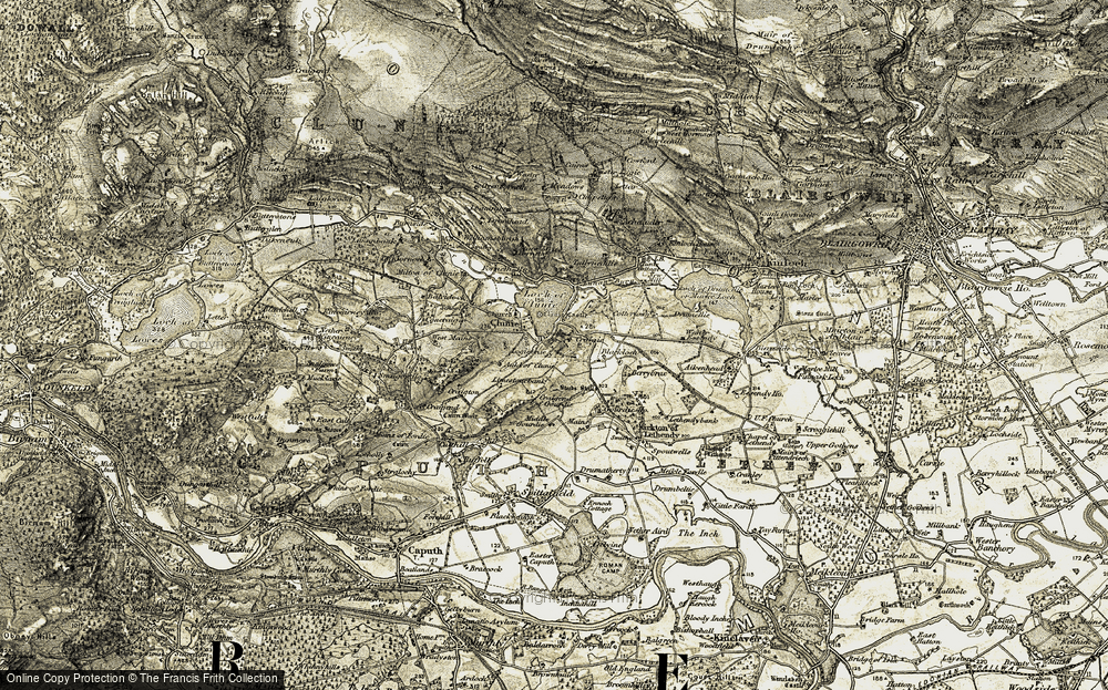 Old Map of Historic Map covering Achalader in 1907-1908