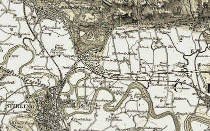 Old map of Abbey Craig in 1904-1907