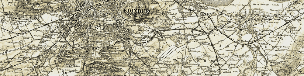 Old map of Braid Burn in 1903-1904