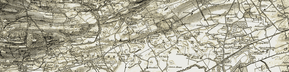 Old map of Leys of Lindertis in 1907-1908