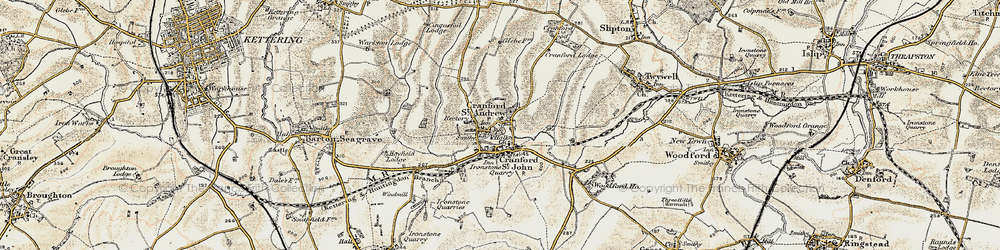 Old map of Cranford St Andrew in 1901-1902