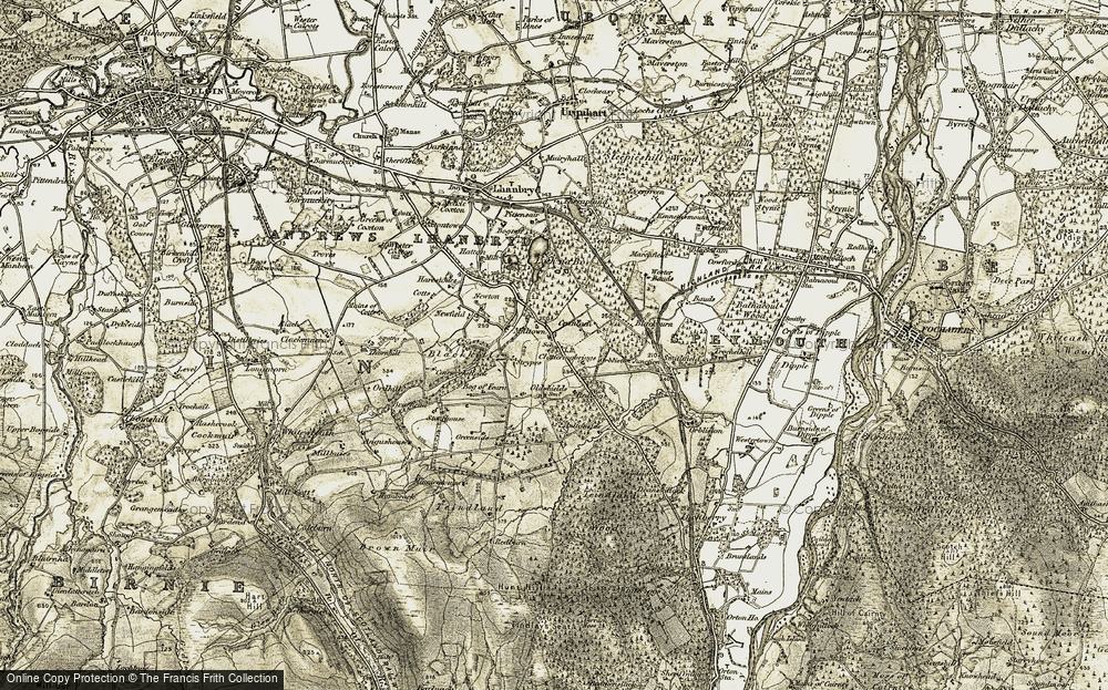 Old Map of Historic Map covering Blackhills Ho in 1910-1911