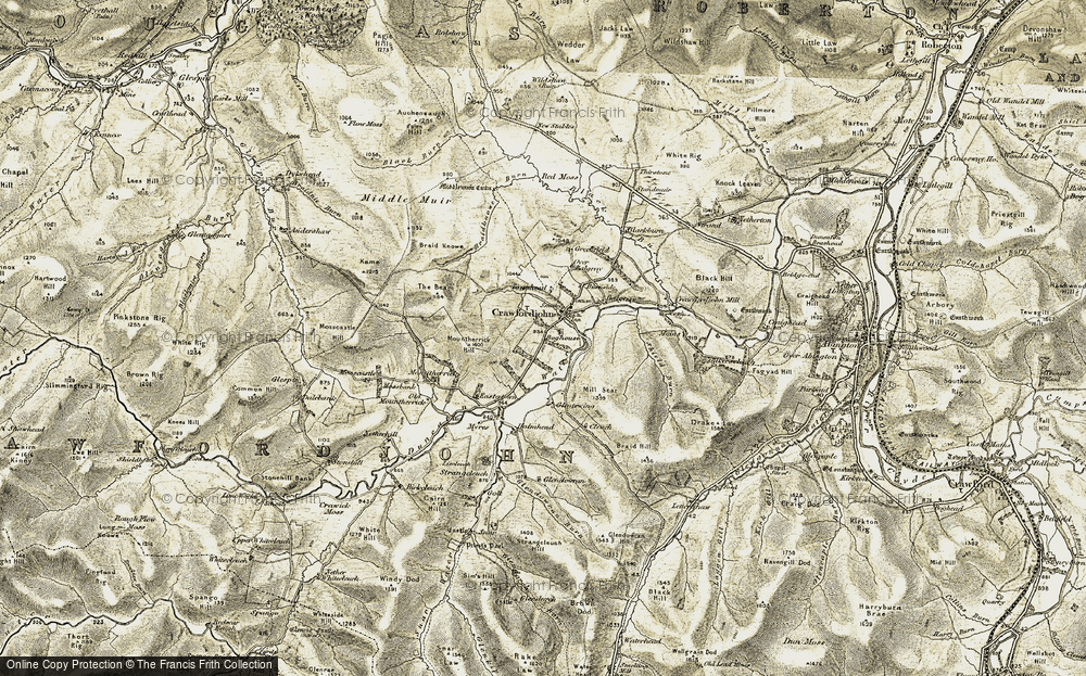 Old Map of Historic Map covering Braid Knowe in 1904-1905