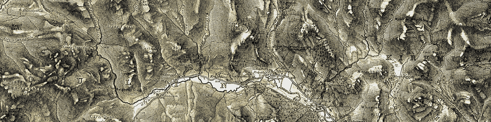 Old map of Ben Skievie in 1907-1908