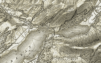 Old map of Beinn Churalain in 1906-1908