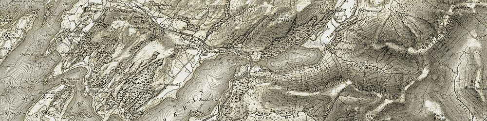 Old map of Beinn Churalain in 1906-1908