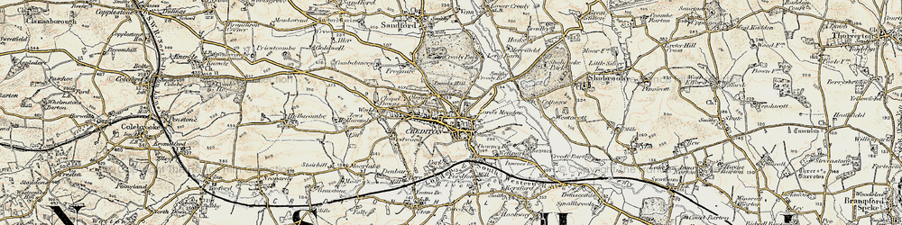 Old map of Crediton in 1899-1900
