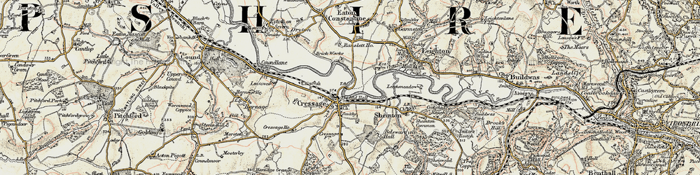 Old map of Cressage in 1902