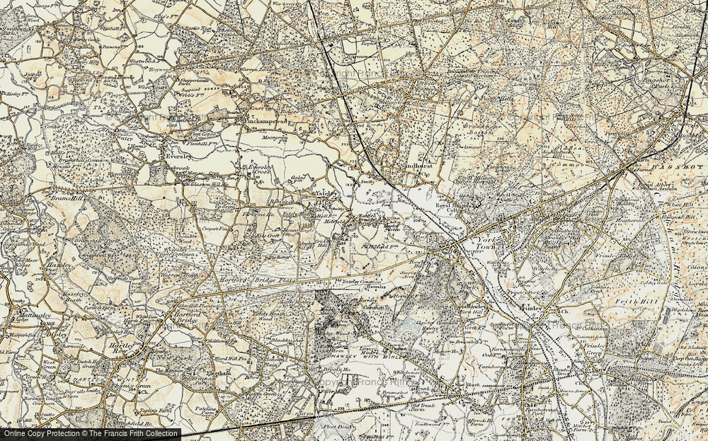 Old Map of Historic Map covering Yateley Common in 1897-1909