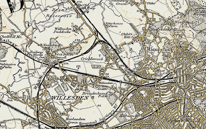 Old map of Cricklewood in 1897-1909