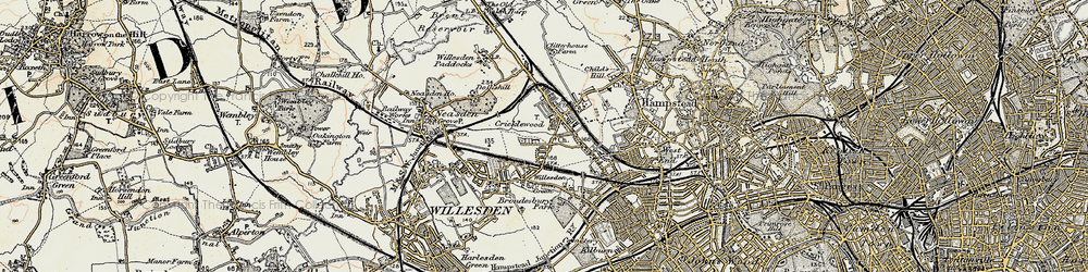 Old map of Cricklewood in 1897-1909