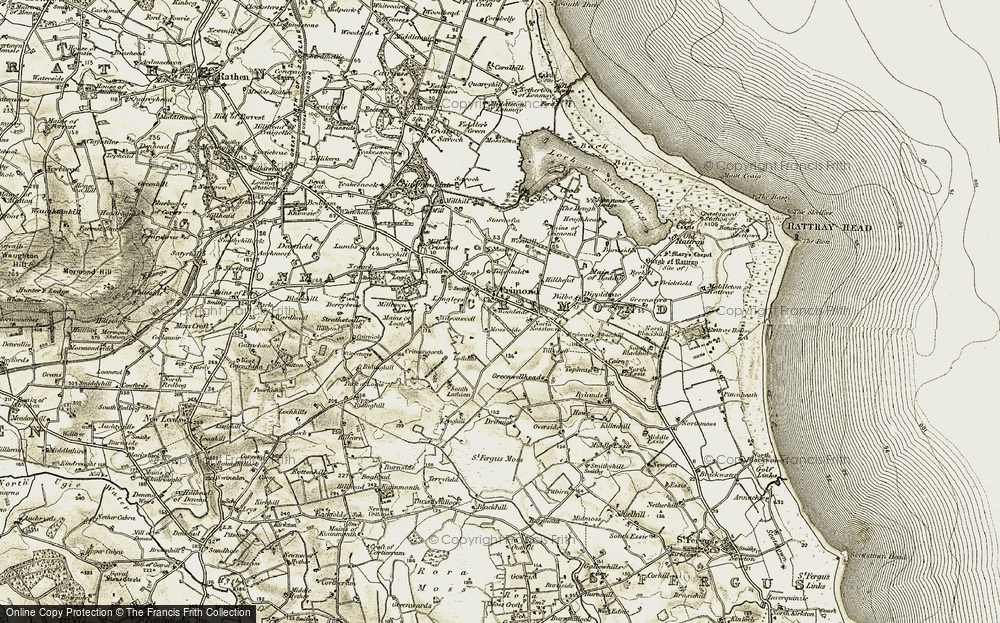 Old Map of Historic Map covering Tillyfauld in 1909-1910