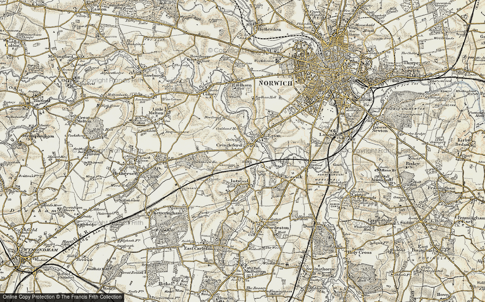 Old Map of Cringleford, 1901-1902 in 1901-1902