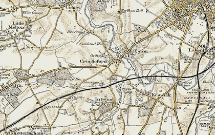 Old map of Cringleford in 1901-1902