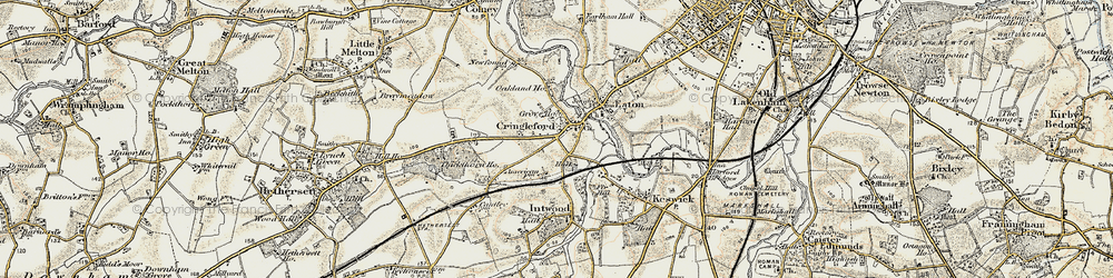 Old map of Cringleford in 1901-1902