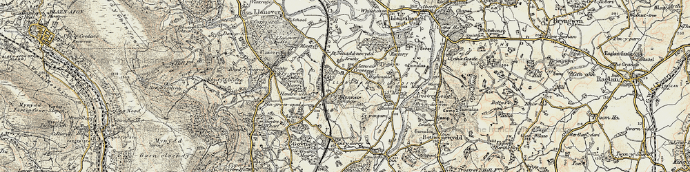 Old map of Croes Llanfair in 1899-1900