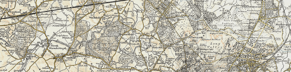 Old map of Crookham Village in 1898-1909