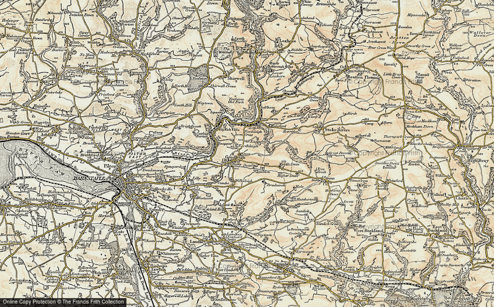 Old Map of Historic Map covering Youlden Ho in 1900
