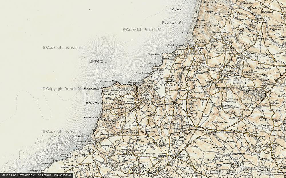 Old Map of Historic Map covering Trevaunance Cove in 1900