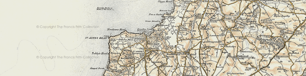 Old map of Trevaunance Cove in 1900