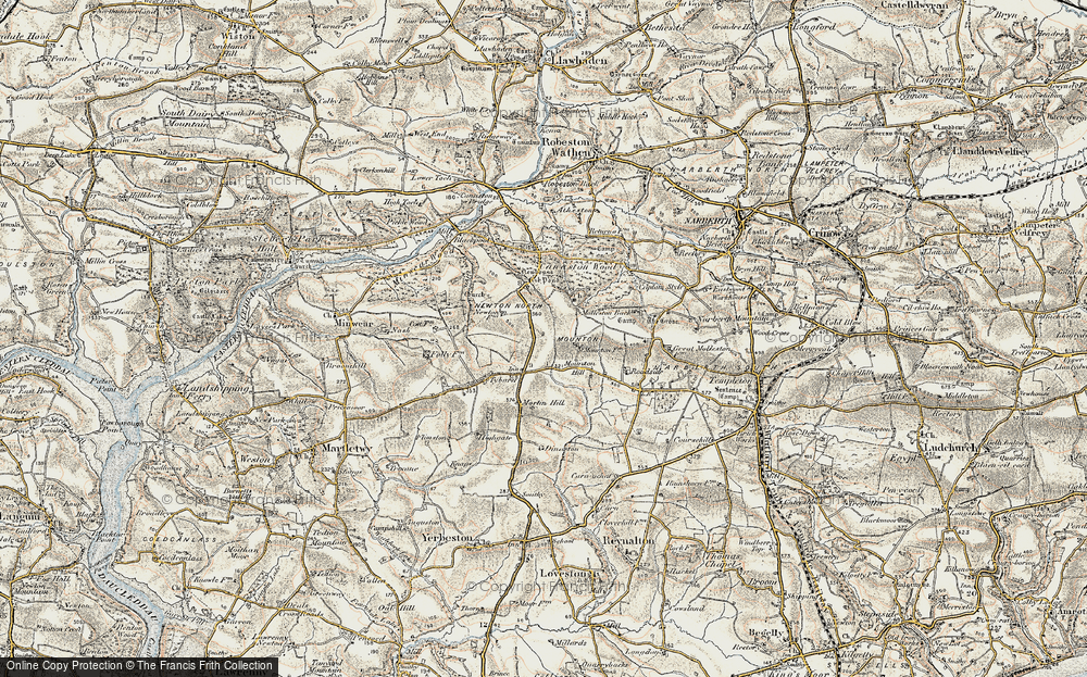 Old Map of Historic Map covering Molleston Cross in 1901-1912