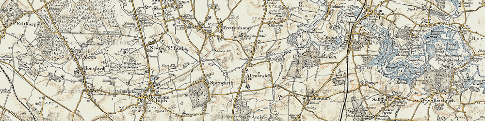 Old map of Crostwick in 1901-1902