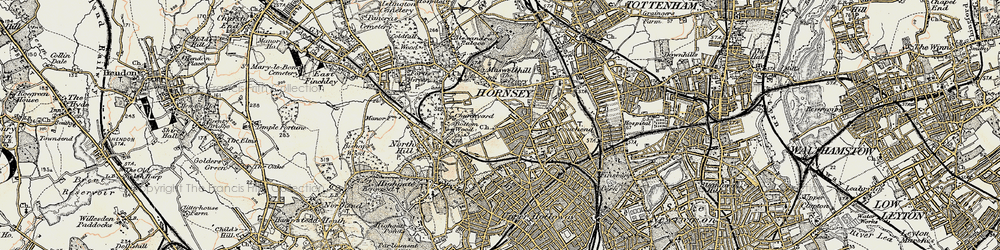 Old map of Crouch End in 1897-1898