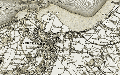 Old map of Raigmore in 1908-1912