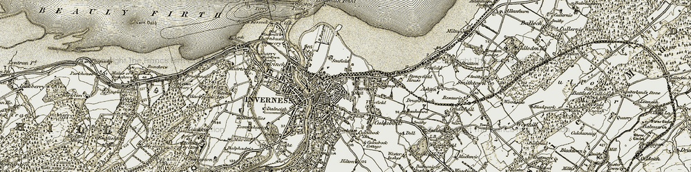 Old map of Raigmore in 1908-1912