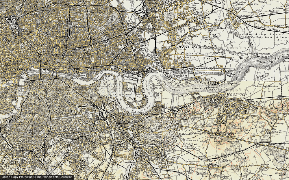 Old Map of Historic Map covering Blackwall Reach in 1897-1902