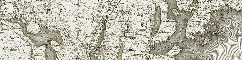 Old map of Burn of Sandwater in 1911-1912