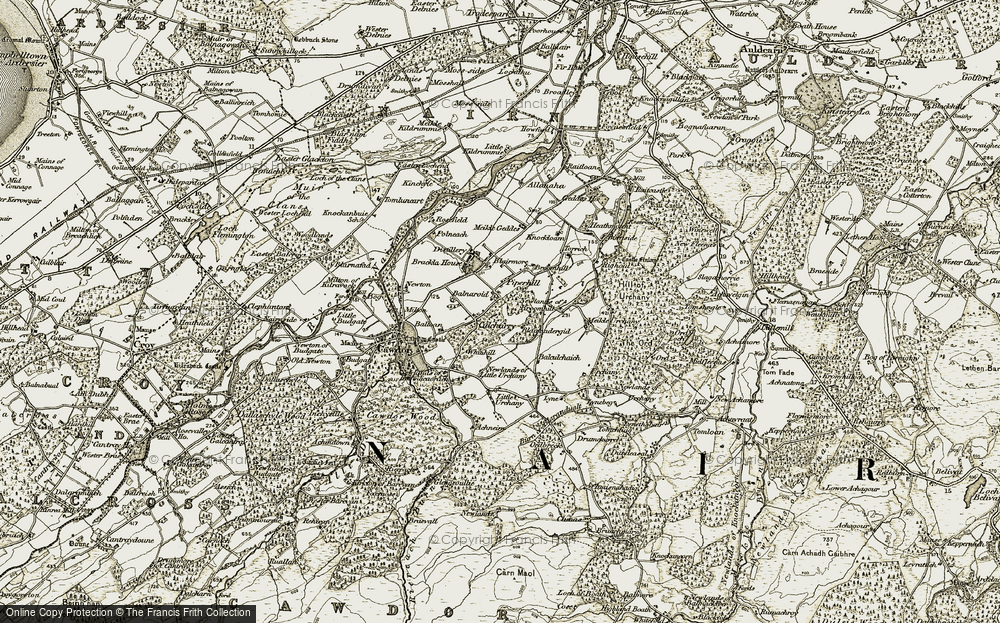 Old Map of Historic Map covering Brackla Ho in 1911-1912
