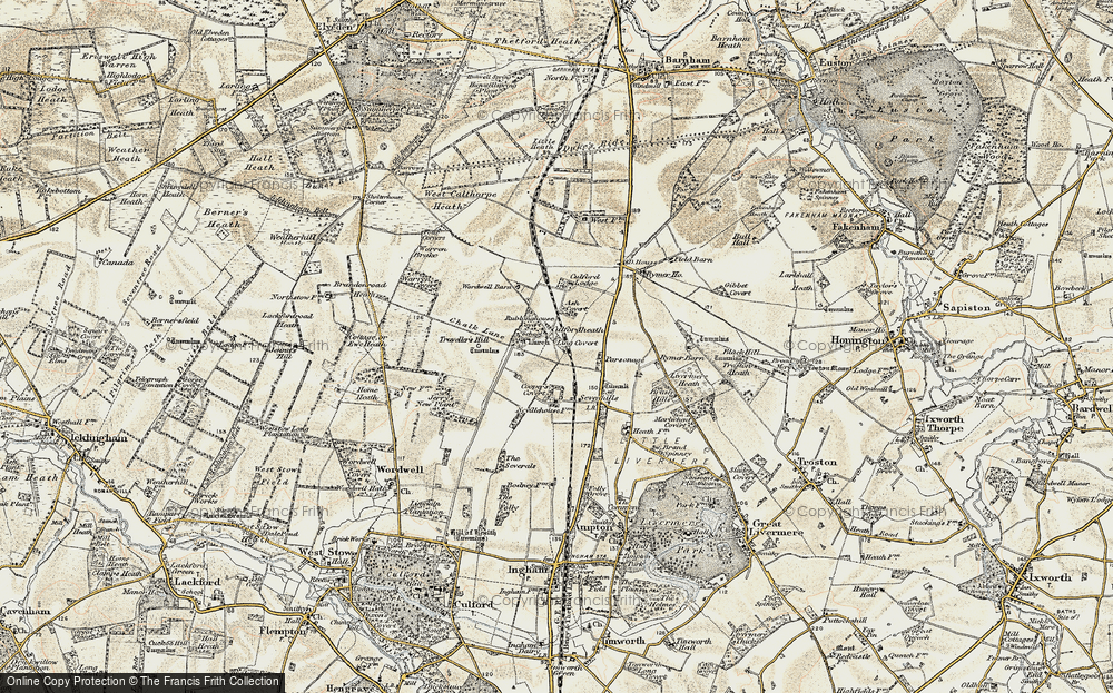 Old Map of Historic Map covering Ling Covert in 1901