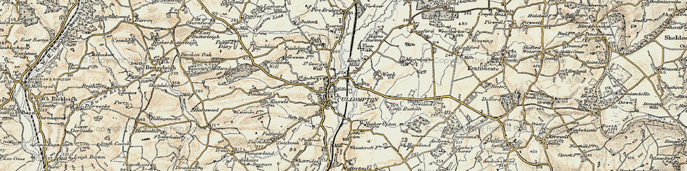 Old map of Cullompton in 1898-1900