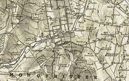 Old map of Cuminestown in 1909-1910