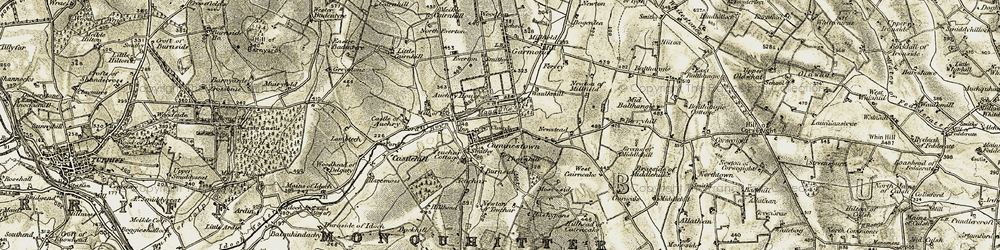 Old map of Cuminestown in 1909-1910