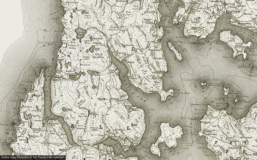 Old Map of Historic Map covering Basta Voe in 1912