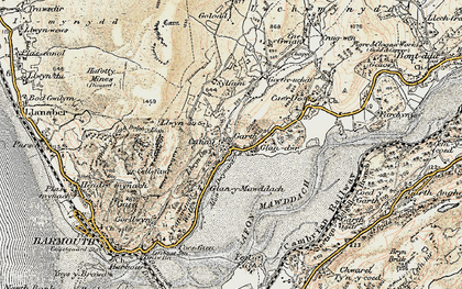 Old map of Afon Dwynant in 1902-1903