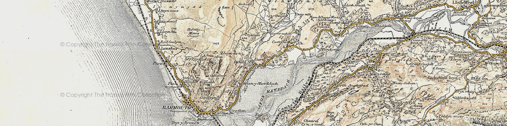 Old map of Afon Dwynant in 1902-1903
