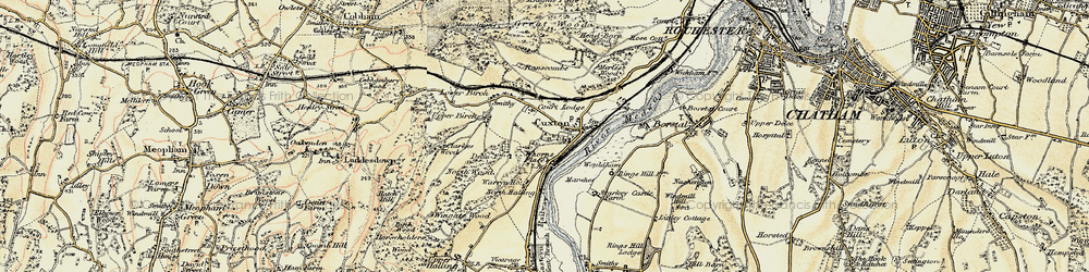 Old map of Wouldham Marshes in 1897-1898