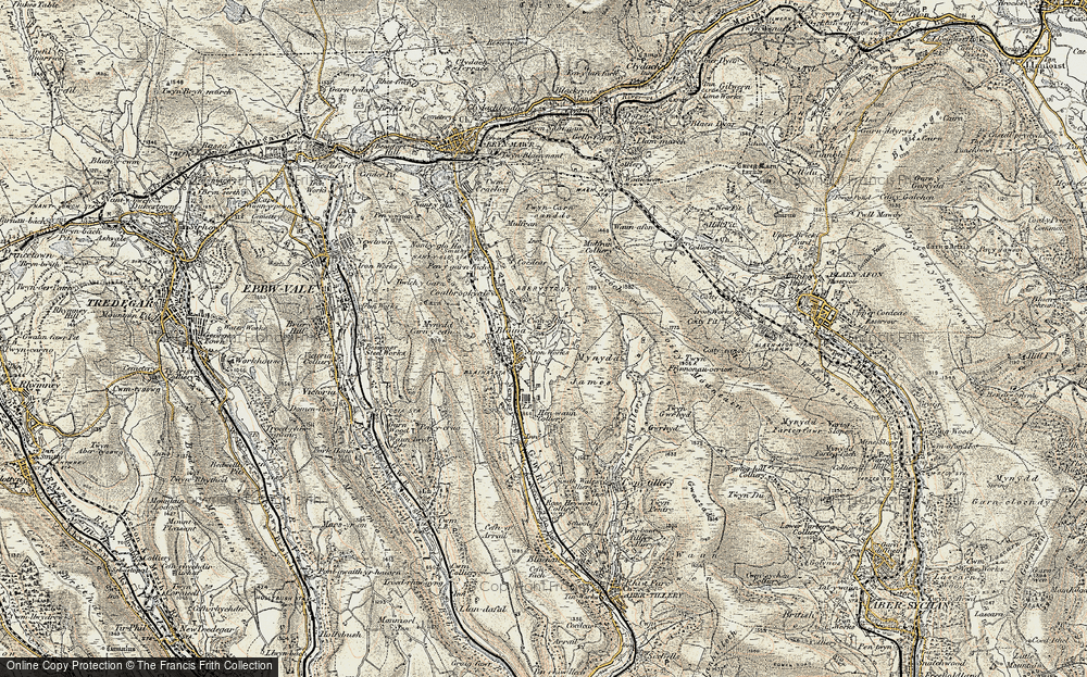 Old Map of Historic Map covering Mynydd James in 1899-1900