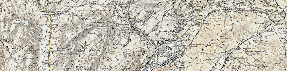 Old map of Cwm-twrch Isaf in 1900-1901