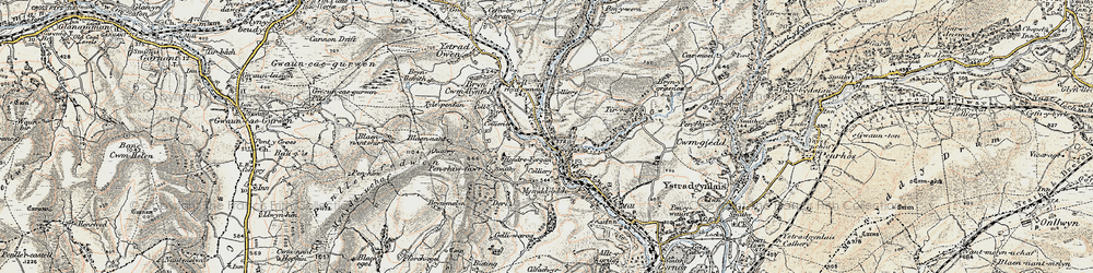 Old map of Cwm-twrch Uchaf in 1900-1901