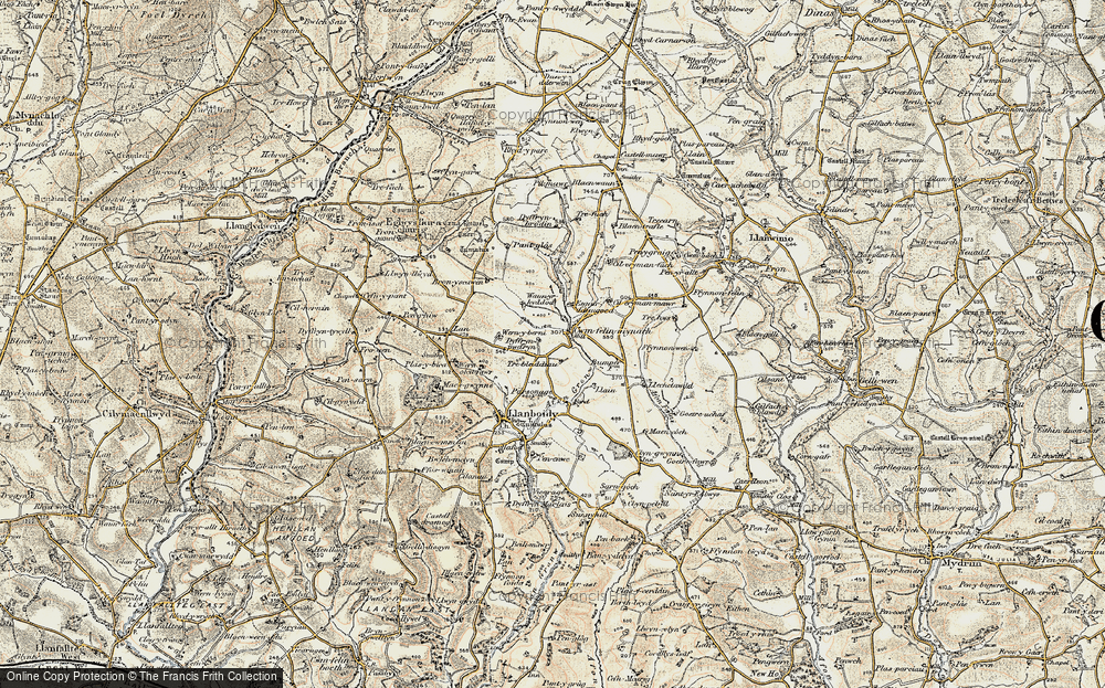 Old Map of Historic Map covering Bronyscawen in 1901