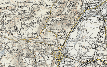 Old map of Cwmrhydyceirw in 1900-1901
