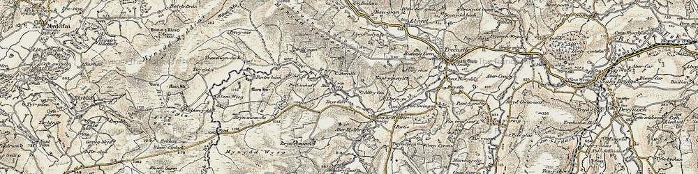 Old map of Aberhydfer in 1900-1901