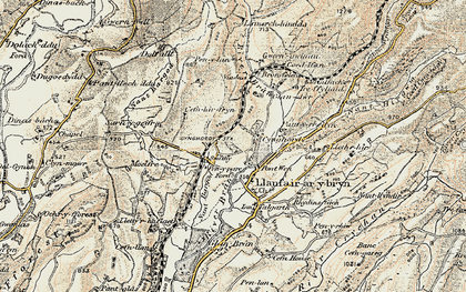 Old map of Afon Crychan in 1900-1902