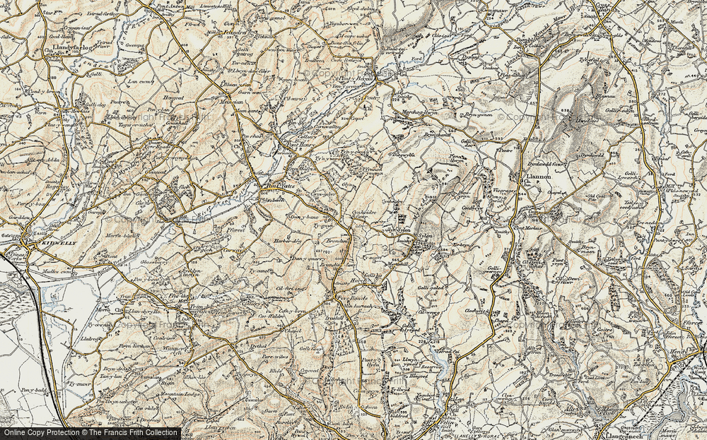 Old Map of Historic Map covering Blaen Lliedi in 1901