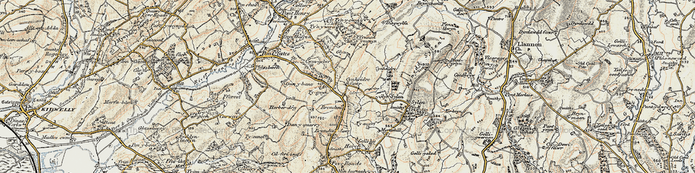 Old map of Blaen Lliedi in 1901